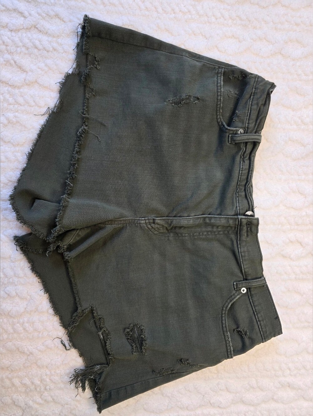 Aerie Olive Green Distressed High Rise Cutoff Denim Shorts XL
